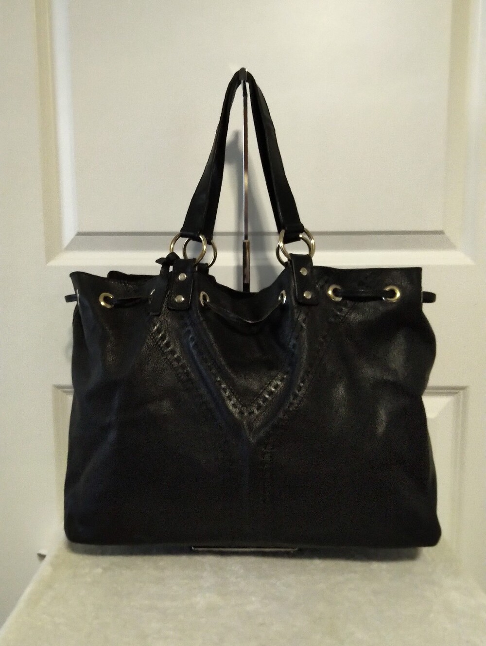 Yves Saint Laurent Reversible Double Sac Y Tote- Black/Metallic Bronze